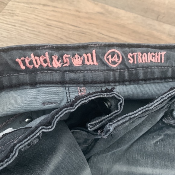Grey Embellished Rebel & Soul 14 Straight Leg Stretch Jeans 14 - Picture 6 of 8